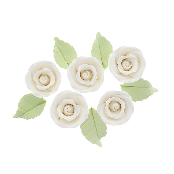 Global Sugar Art Premium Wedding & Party Edible Rose Cake & Cupcake Sugar Flowers, White, 24 Count