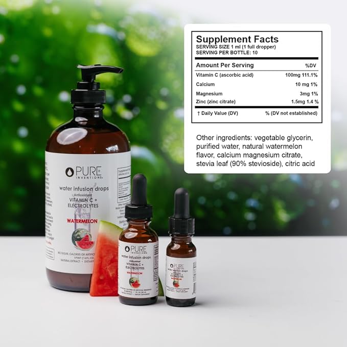 Pure Inventions - Watermelon Water Infusion Drops - Antioxidants, Vitamin C & Electrolytes - Health