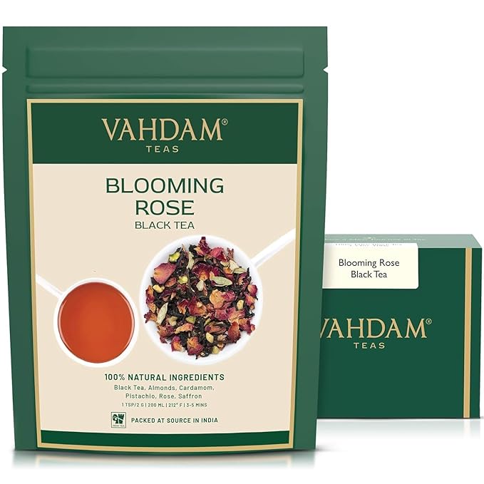 VAHDAM, Blooming Rose Black Tea - Premium Black Tea with Rose Petals (3.5oz) DELICIOUS & AROMATIC
