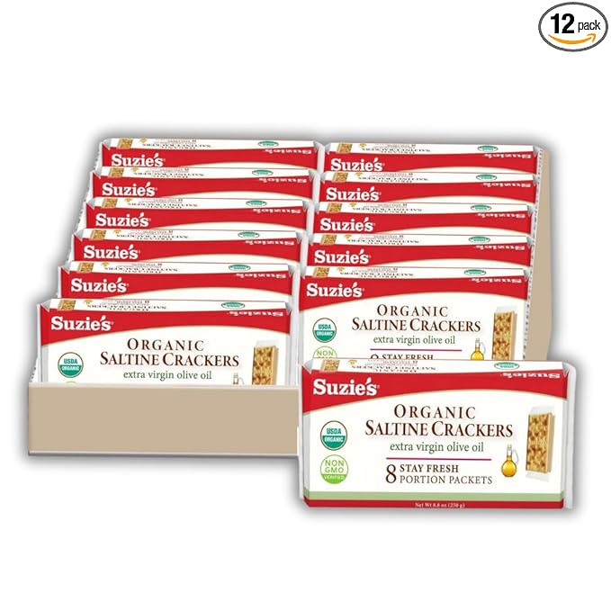 Suzie's Organic Saltines Crackers|Salted w/Extra Virgin Olive Oil|Low Saturated Fat|Healthy Gourmet