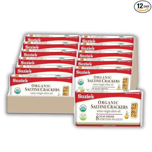 Suzie's Organic Saltines Crackers|Salted w/Extra Virgin Olive Oil|Low Saturated Fat|Healthy Gourmet