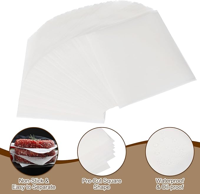 uxcell 500 Pcs Unbleached Parchment Paper Baking Sheets Squares, 5.1 Inch Hamburger Patty Paper