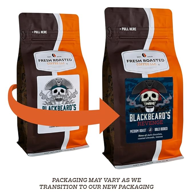 Fresh Roasted Coffee, Blackbeard's Revenge, 12 oz, Medium Roast, Kosher, Whole Bean