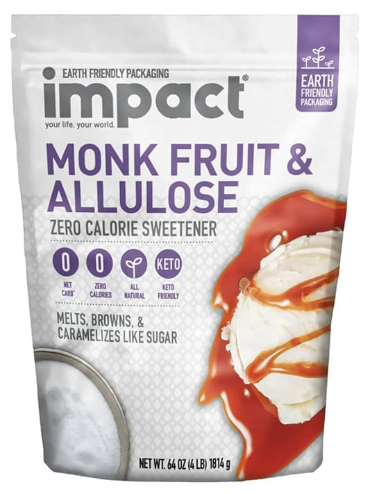 Impact - Monk Fruit Allulose Sweetener, Crystallized Blend Sugar Substitute - Zero Calorie Low-Carb