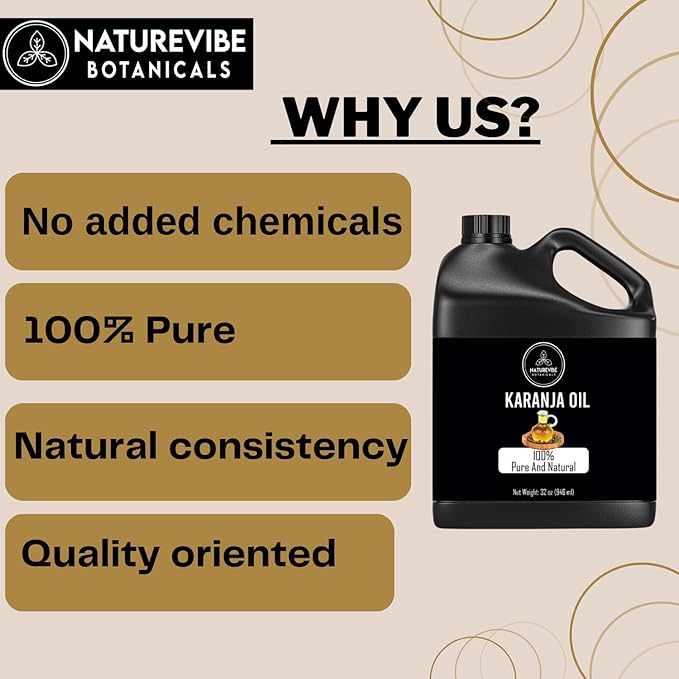 Naturevibe Botanicals Karanja Oil 32 Ounces | 100% Pure and Natural | Great for Skin Care and Hair