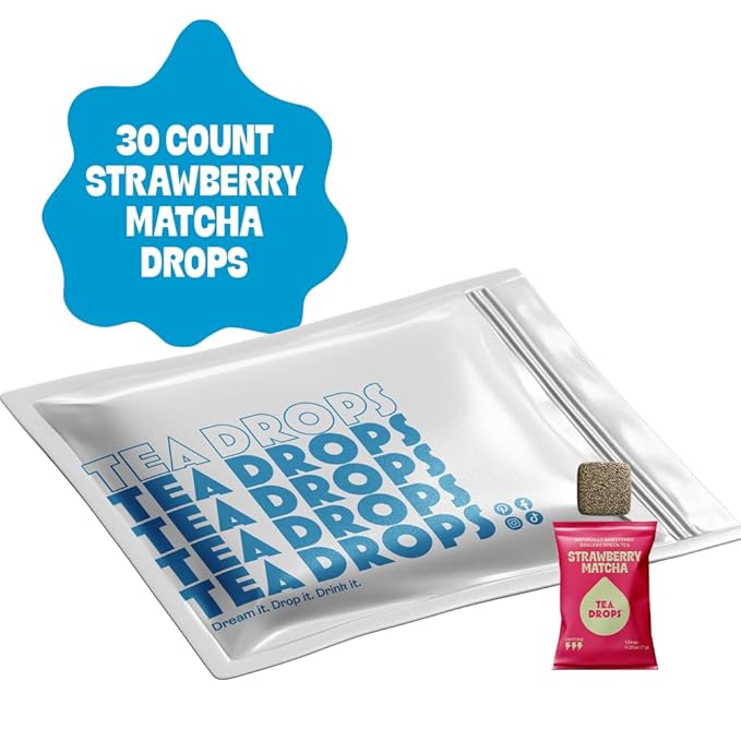 Tea Drops 30 Bulk Pack Organic Strawberry Matcha Bagless Tea - Loose Leaf, Lightly Sweetened