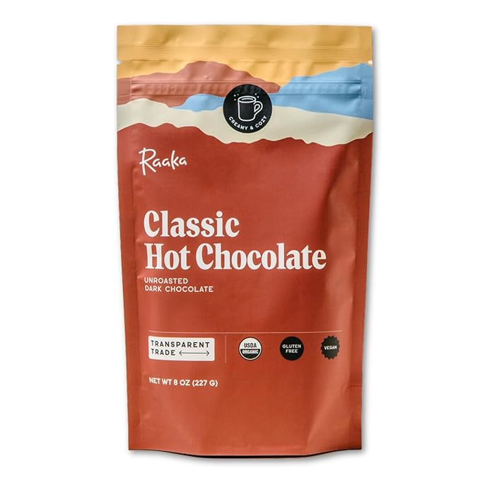 Raaka Premium Hot Chocolate Mix - Vegan, Organic, Gluten and Dairy Free - Lightly Sweetened Gourmet