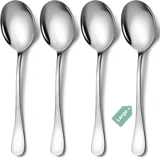 4 Piece Stainless Steel Serving Spoons Set, 10-Inch, Includes 4 Large Spoons, for