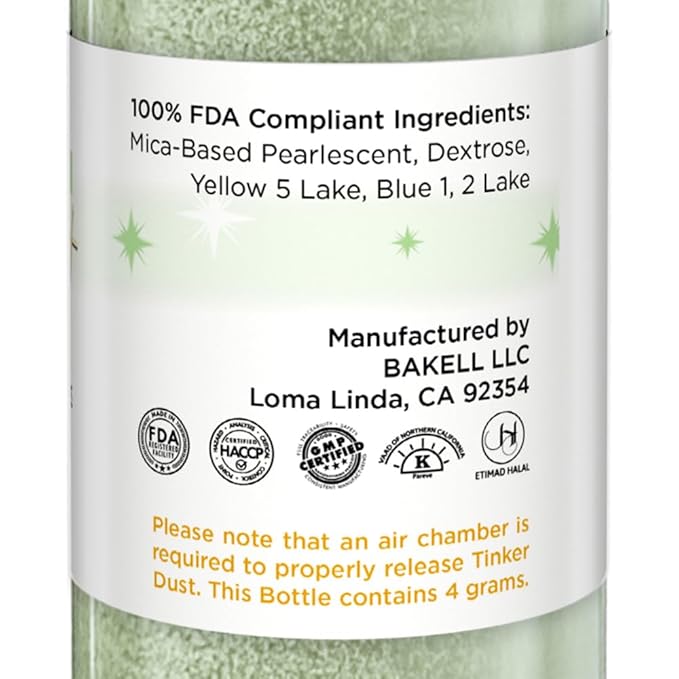 Bakell - Soft Green Tinker Dust (4g, 1x Mini Spray Pump) Edible Glitter for Food, Desserts, and