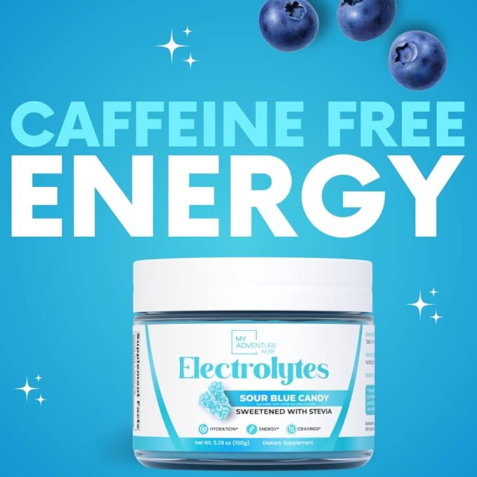 Zero Sugar - Sour Blue Candy Electrolytes Powder - Refreshing Hydration - Caffeine Free Energy