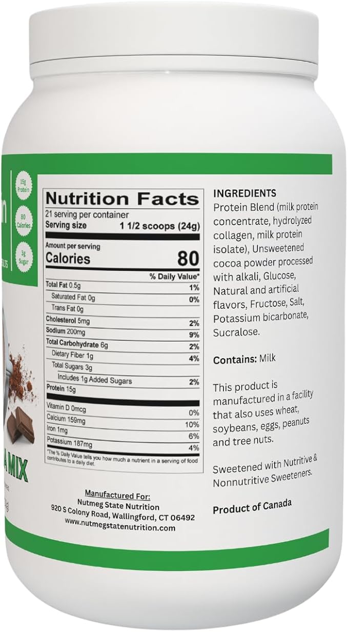 Nutmeg State Nutrition - High Protein Hot Cocoa Mix, Low Calorie Hot Chocolate Protein Drink, 15g