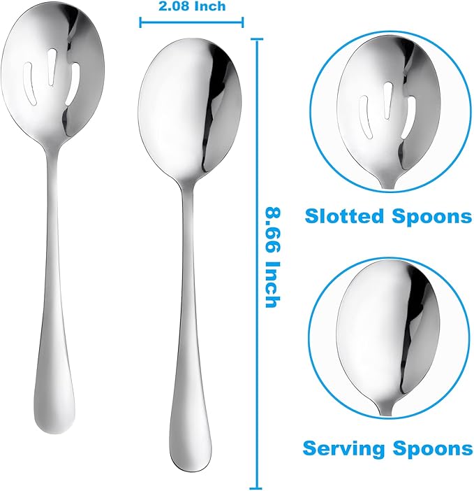 6 Pieces Serving Spoons Set, 8.7 Inch, Includes 3 Serving Spoons and 3 Slotted Spoons, Large