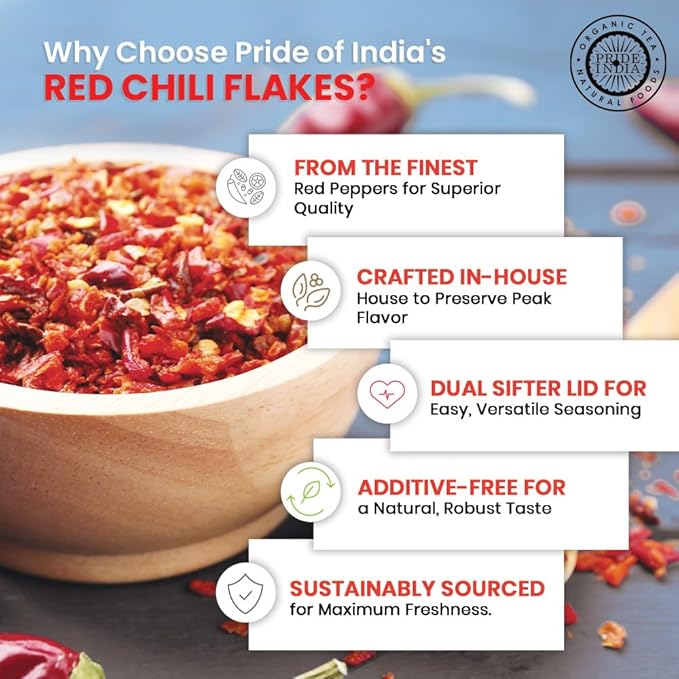 Pride of India | Red Chili Flakes 1.27 oz (36 gm) Small Dual Sifter Jar | Gourmet Spice, Culinary