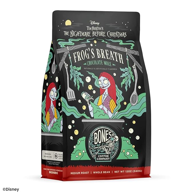 Bones Coffee Company The Nightmare Before Christmas Frog's Breath Flavored Coffee Beans, Medium