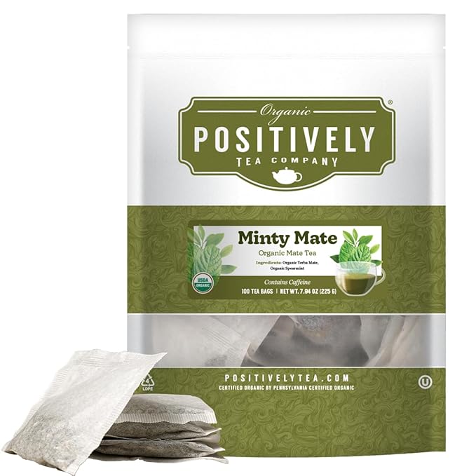 Organic Positively Tea Company, Minty Mate, yerba Mate Tea Bags, 100 Count, Eco-Friendly Tea Bags