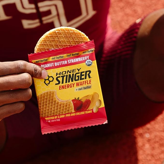 Honey Stinger Organic Peanut Butter Strawberry Waffle, Energy Stroopwafel for Exercise, Endurance