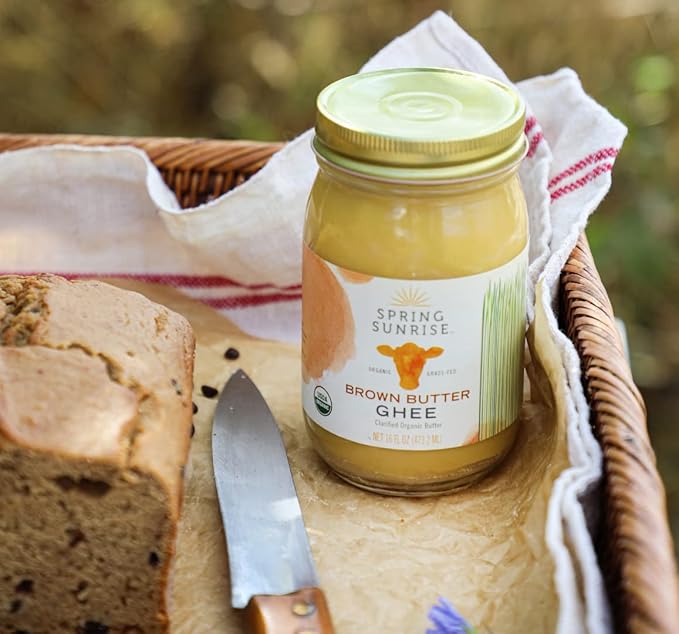 Spring Sunrise Organic Brown Ghee - Grass Fed Clarified Butter - Keto & Paleo Friendly, Lactose &