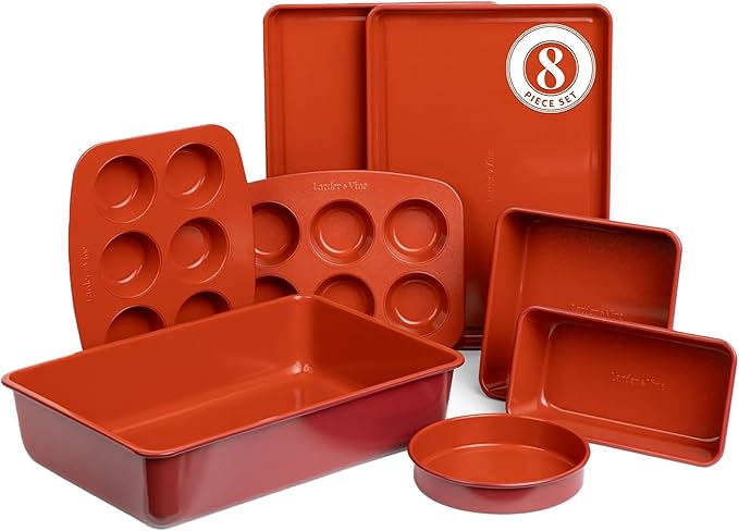 Larder & Vine 8-Piece Bakeware Set | Non-Stick Baking Set with Ceramic Finish | PFAS, PFOA, PTFE