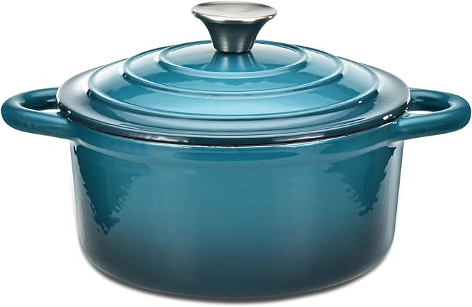 Hamilton Beach 3-Quart Enameled Cast Iron Dutch Oven, Navy with Cream Interior | Even Heat