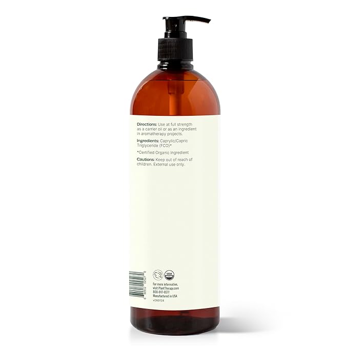 Plant Therapy Essential Oils Organic Fractionated Coconut Oil for Skin, Hair, Body 100% Pure, USDA