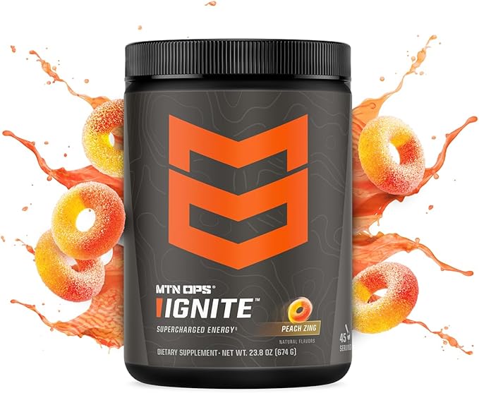 MTN OPS Ignite Energy Drink Powder, Gluten Free Nootropic Supplement Drink Mix, L Arginine, L
