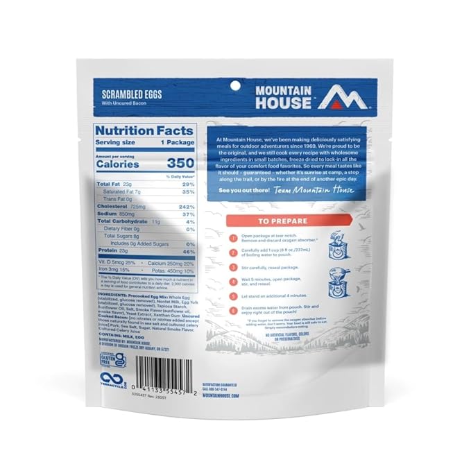 Mountain House Scrambled Eggs with Uncured Bacon Freeze Dried Backpacking & Camping Food 6-Pack