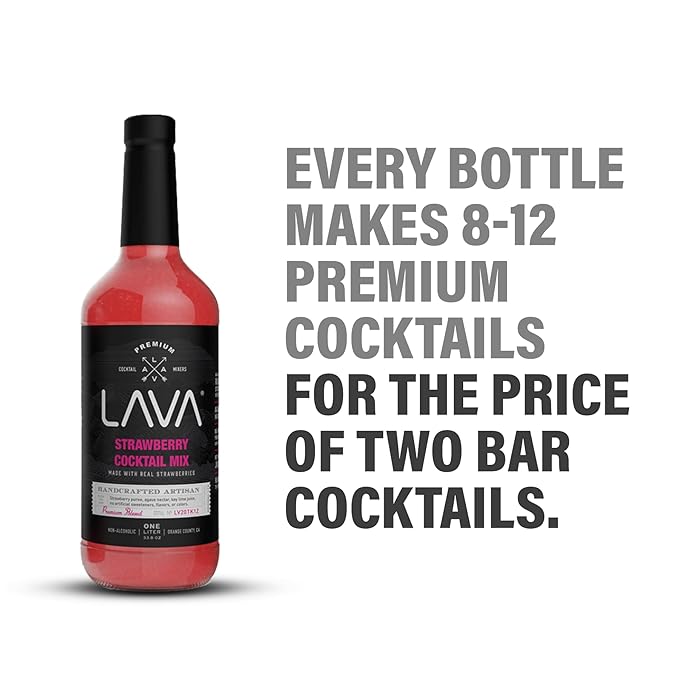 LAVA Premium Strawberry Margarita Mix Strawberry Daiquiri Mix, Made with Real Strawberries, Agave