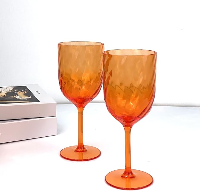Yalin Set of 6 Unbreakable 15 oz Acrylic Plastic Wine and Water Tumbler Stackable Goblets. (Orange
