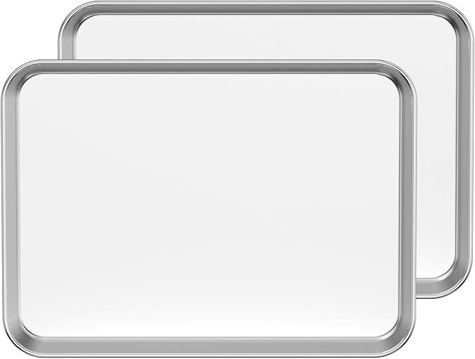 Baking Sheet Set of 2, Stainless Steel 2-Piece Cookie Sheet, Toaster Oven Baking Pan Set, Rectangle