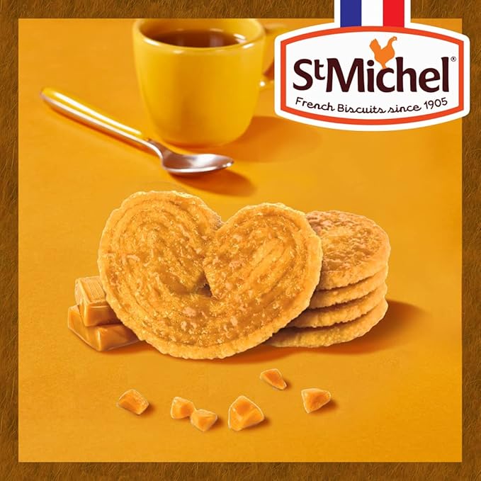 St Michel Caramel Palmiers Biscuits Made In France, pack of 4 (100g each) Non-GMO. Total of 48