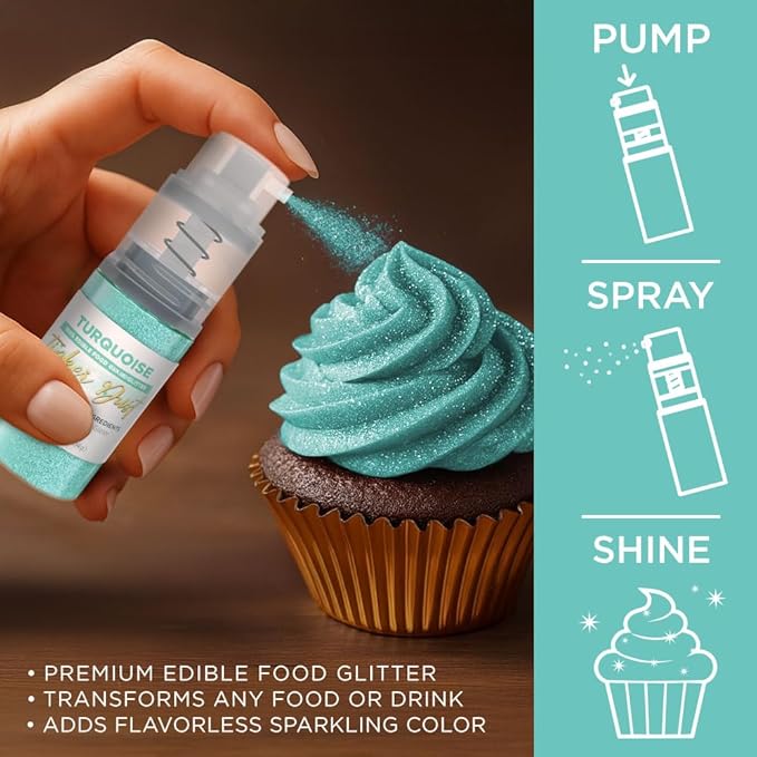 Bakell - Turquoise Tinker Dust (4g, 1x Mini Spray Pump) Edible Glitter for Food, Desserts, and
