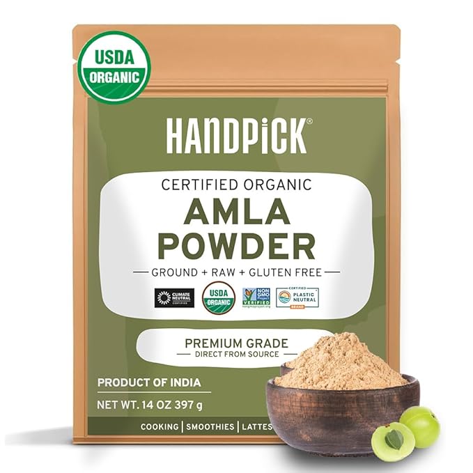 HANDPICK Organic Amla Powder (14oz) Amalaki, USDA Organic, Non-GMO | 100% Raw and Natural - Lab