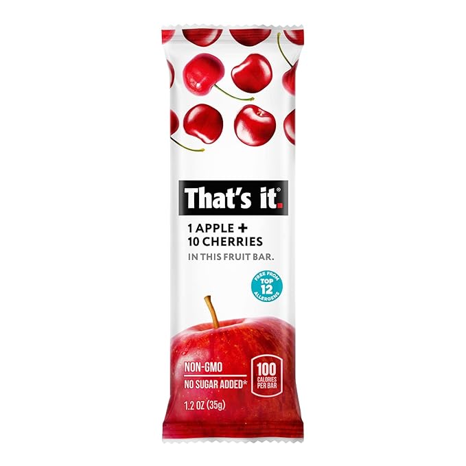 That's it. Apple + Cherry 100% Natural Real Fruit Bar, Best High Fiber Vegan, Gluten Free Healthy