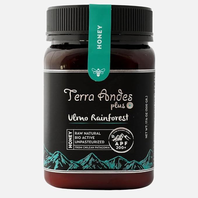 Ulmo Rainforest honey APF 200+ by Terra Andes Plus. Raw natural organic honey. Highest bioactive
