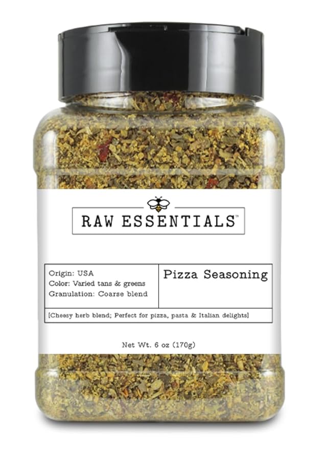Raw Essentials Pizza Seasoning- Italian Seasoning - Cheesy Herb Blend - Great on Pizza, Pasta and