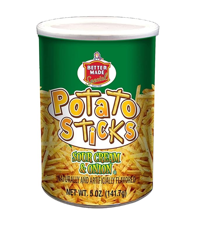 Better Made Potato Sticks 5oz Canister- (Sour Cream & Onion, 12 Can Tray) - Shoestring Potato
