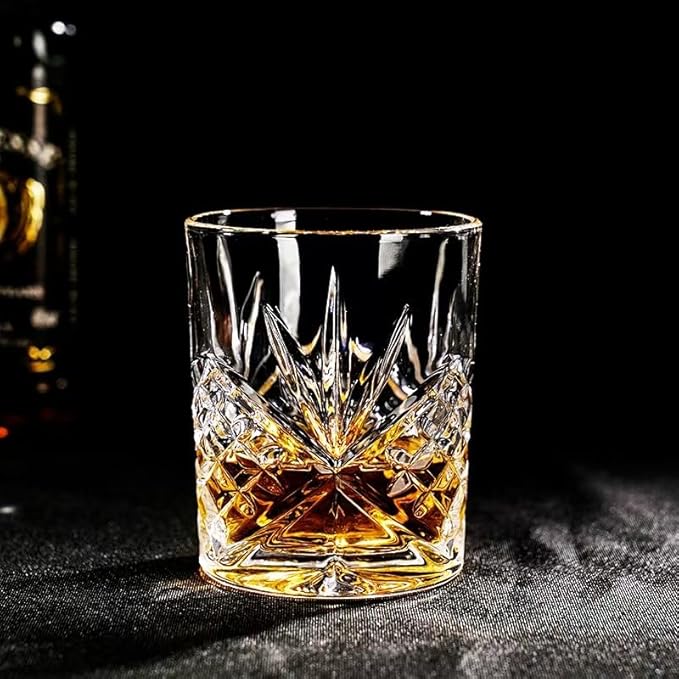 OLD BARREL Whiskey Glasses Set of 8 (4 Glasses with 4 Ice Ball Molds) 10oz Old Fashioned Crystal