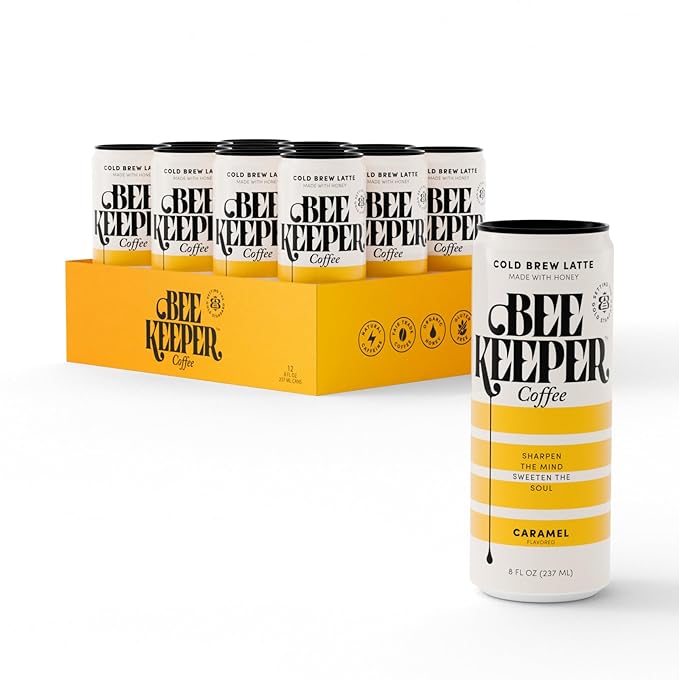 Beekeeper Coffee Cold Brew Caramel Latte with Oregon Honey, 8 fl oz cans (Pack of 12)