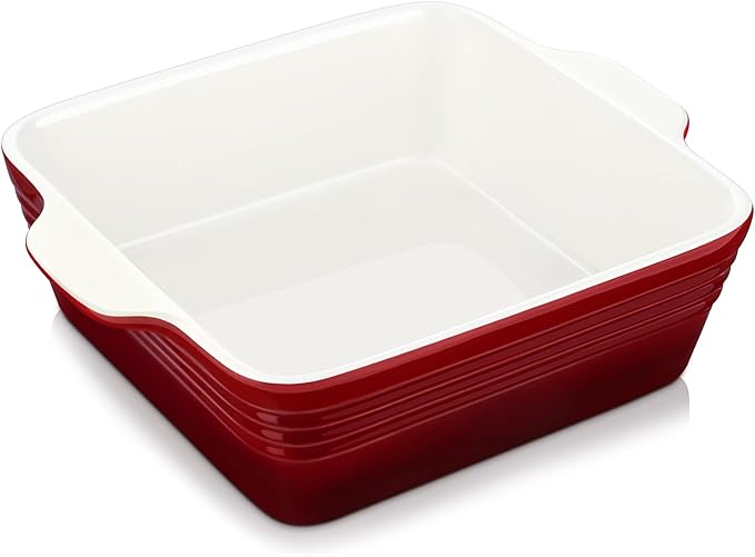 LOVECASA 8x8 inch Baking Pan, 2 Quart Square Cake Pan Baking Dish for Oven, Stoneware Brownie Pan