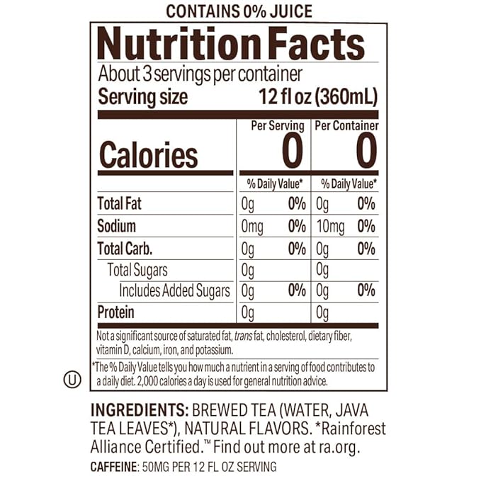 Tejava Original Unsweetened Peach Iced Tea, 12 Pack, 1 Liter Glass Bottles, Non-GMO, Kosher, No