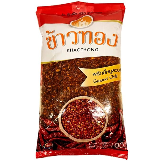 Khaothong Thai Ground Chili Pepper, Crushed Thai chili peppers, Ground red chili, Hot chili flakes
