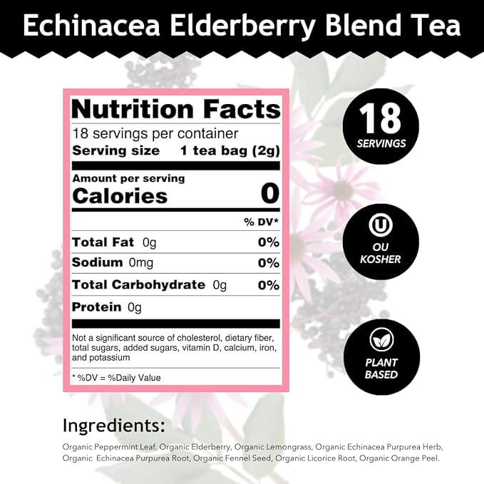 Buddha Teas - Organic Echinacea Elderberry Blend - Herbal Tea - For Health & Wellbeing - With