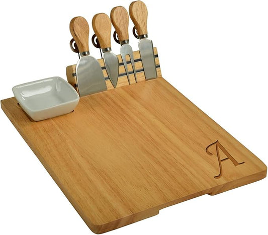 Personalized Monogrammed Laser Engraved Hardwood Board for Cheese & Appetizers - Includes 4 Cheese