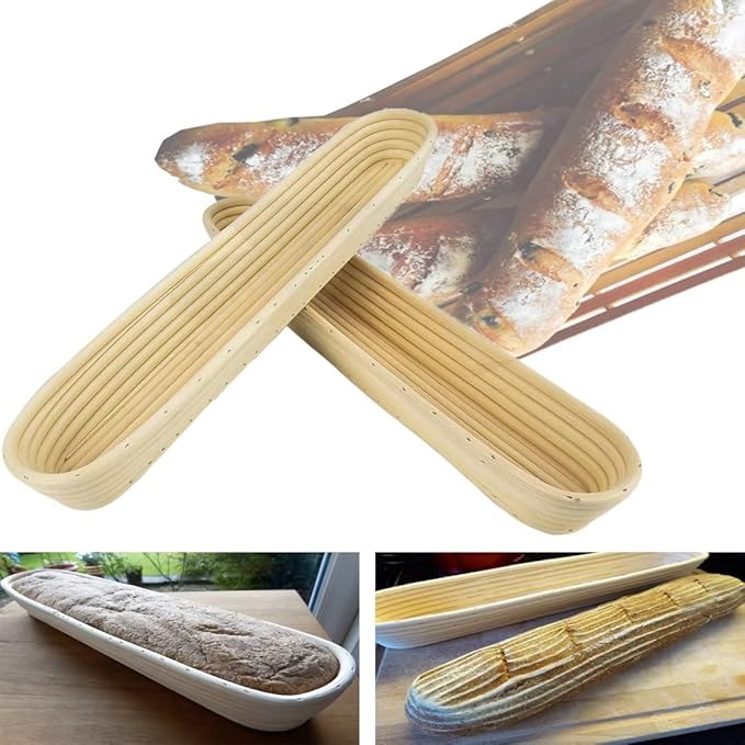 15 Inch Proofing Baskets for Baguette, Bread Banneton Baking Bowls 2 Pack, Making Baguette Bread