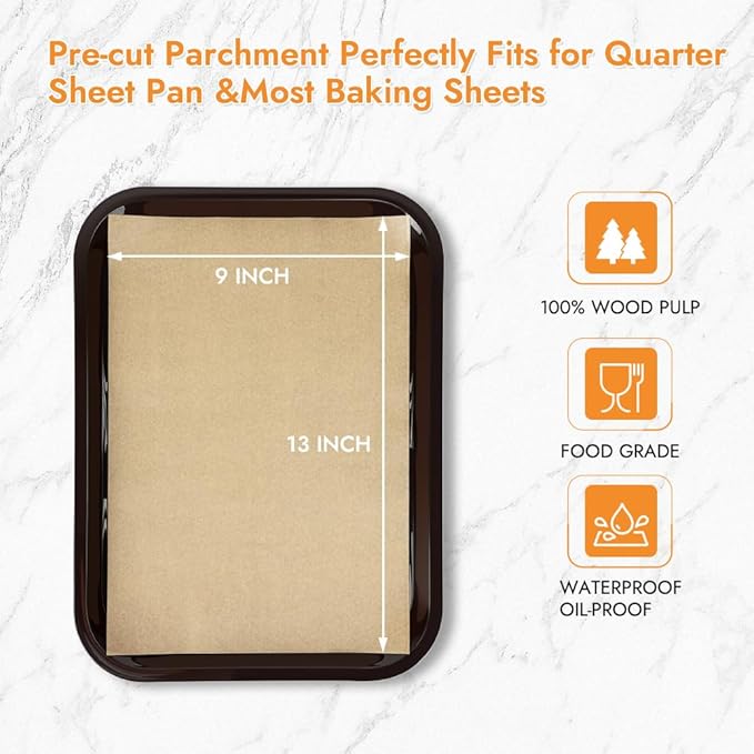 BYKITCHEN 9 x 13 Inch Parchment Paper Sheets, Non-Stick Precut Unbleached Baking Parchment Paper