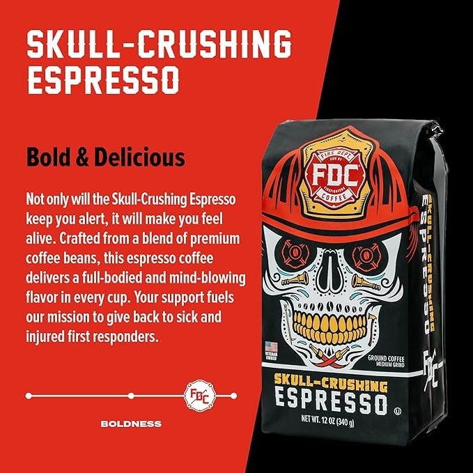 Fire Department Coffee - Gives Back to Firefighters - Skull Crushing Espresso Ground Coffee
