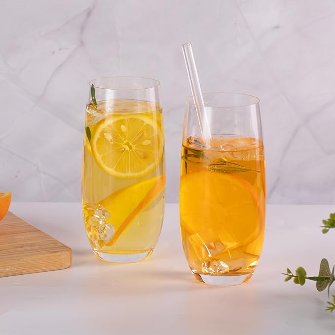 KAMMAK Drinking Glasses Set of 2, 15oz Crystal Water Glasses, Everyday Tall Glass Cups, Highball