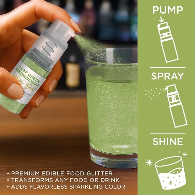 Bakell - Leaf Green Tinker Dust (4g, 1x Mini Spray Pump) Edible Glitter for Food, Desserts, and