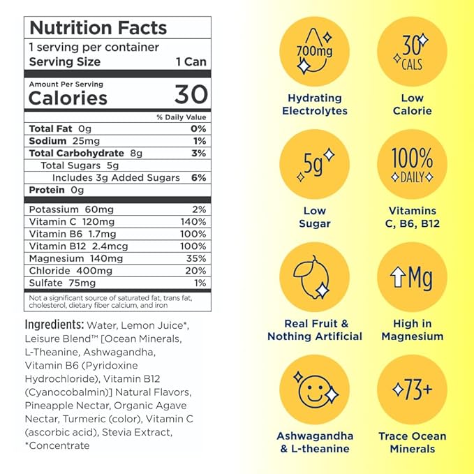 Leisure Hydration Non-Carbonated Electrolyte Refresher, Lemonade Flavor - Low Sugar Nutrient