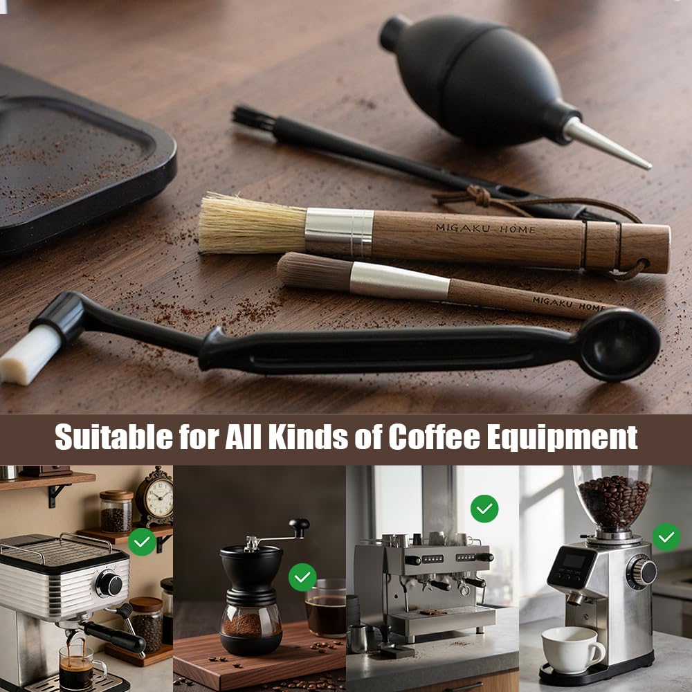 MIGAKU HOME Coffee Grinder Cleaning Kit - 5Pcs Large Soft Brush, Small Hard Brush, Group Head